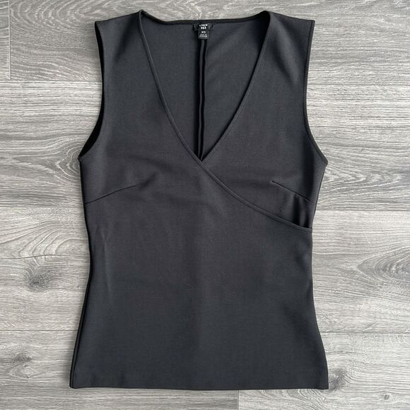 J.CREW 365 Faux Wrap Sleeveless Top XS Dark Gray Faded Black Stretch Minimalist - Picture 1 of 8